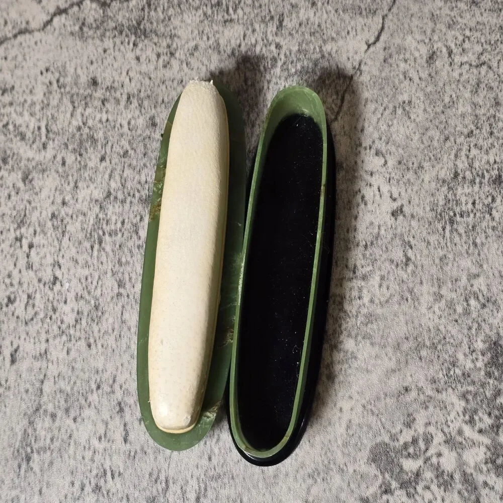 Antique Vintage Green Bakelite Nail Buffer Avocado Collectible Beauty Makeup